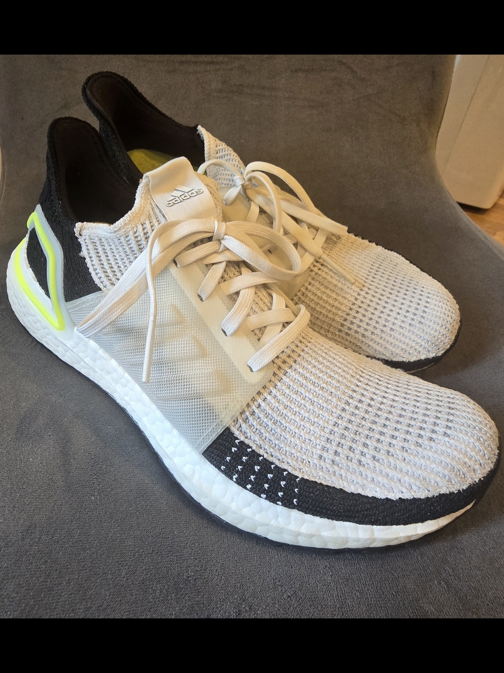 Adidas Ultraboost 19 White Black Signal Green Running Shoes Men's Size 8